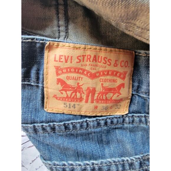 Mens Levi’s 514 Cotton Slim Straight Medium Dark Wash Blue Jeans Size 36x32 - Picture 8 of 10